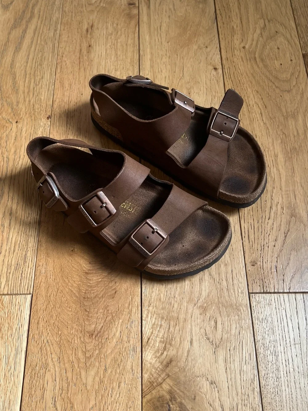 Birkenstock Brown Triple-Buckle Sandals ankle strap